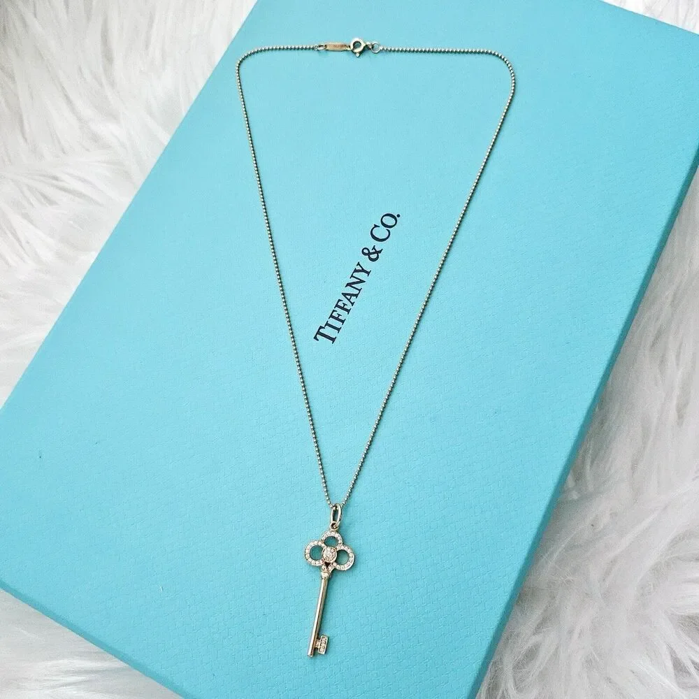 $5,200++ Tiffany & Co. 18k Rose Gold Diamond Crown Key Pendant Necklace - Picture 8 of 10